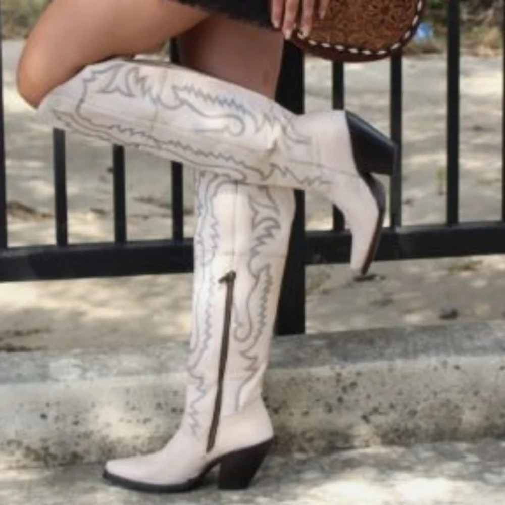 DAN POST DP4377 "Loverly" tall top white leather cowgirl western boots NWT - Picture 7 of 8